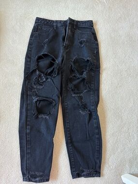 Black Distressed Ripped Jeans